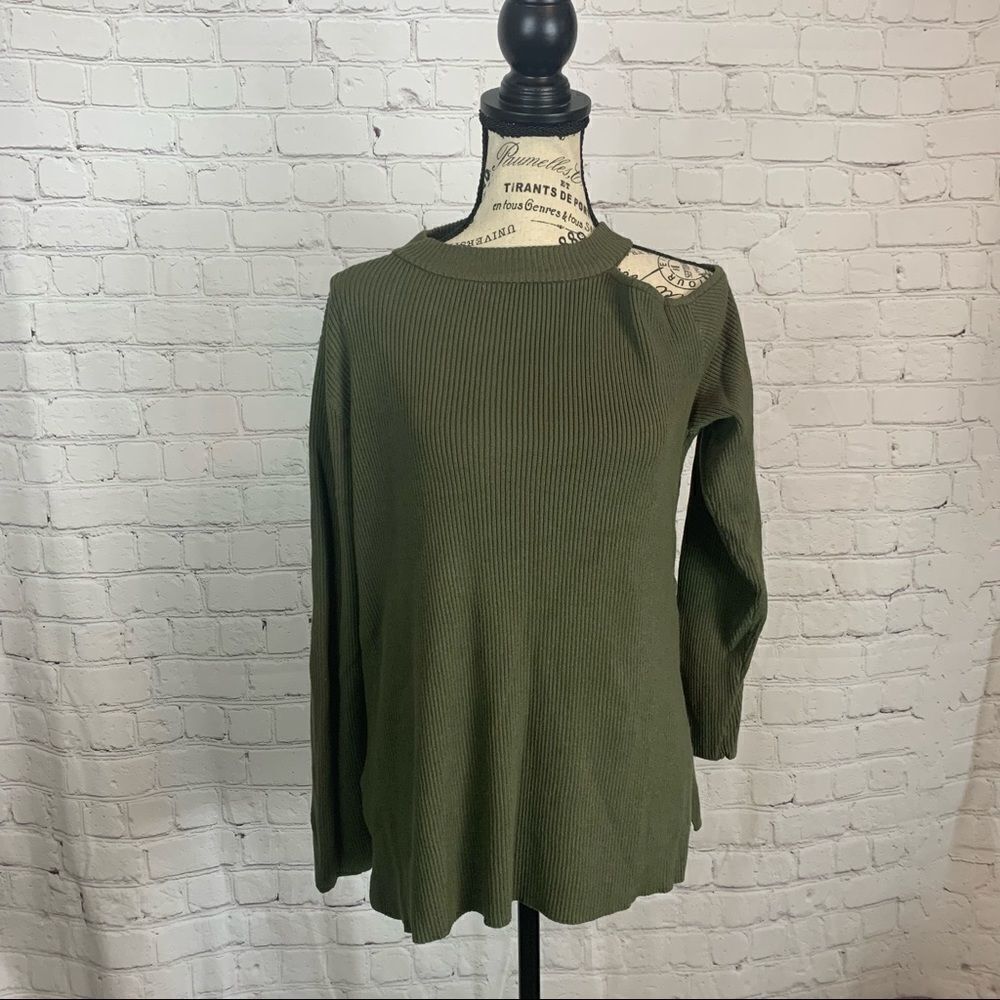 Lascana olive green one cold shoulder ripped sweater size 4/6
